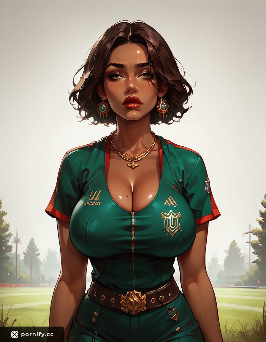 🍑 Curvy Ebony MILF Soccer Shirt Lift - Anime AI