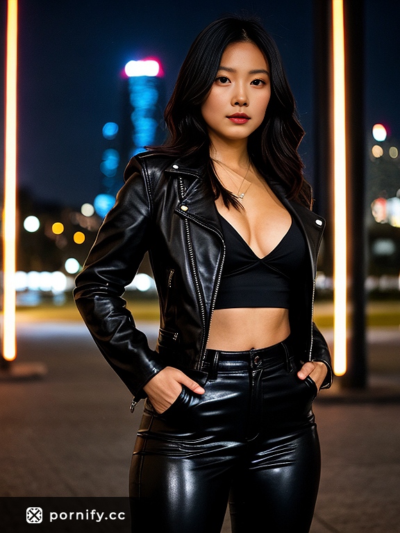 Asian Babe in Leather - Sexy Back View 🔥
