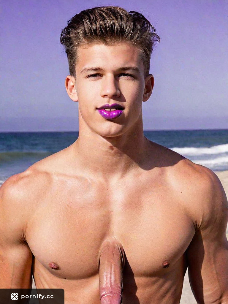 Muscular Teen Boy Jumping on a Beach with a Huge Black Penis Playing with a  Purple Lipstick | Pornify – Generate AI Porn