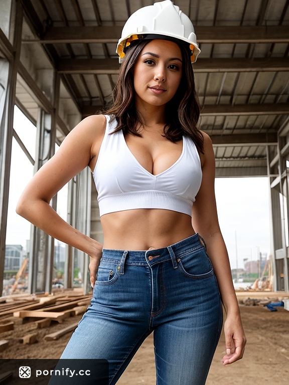 Hard Hat Brunette - Construction Worker Chic 🛠️👷‍♀️