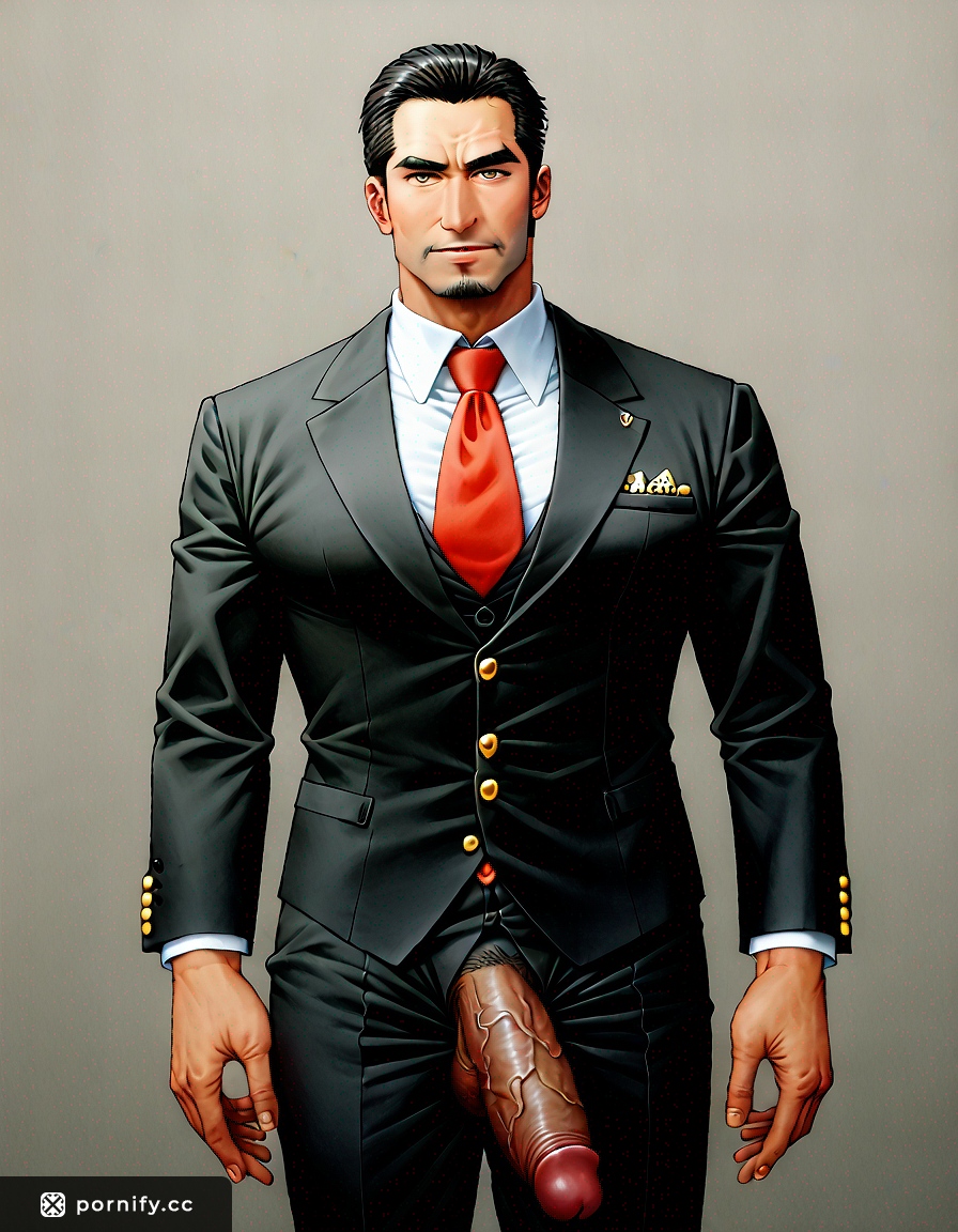 Anime Suit & Tie Asian Male - Red Lipstick & Huge Cock