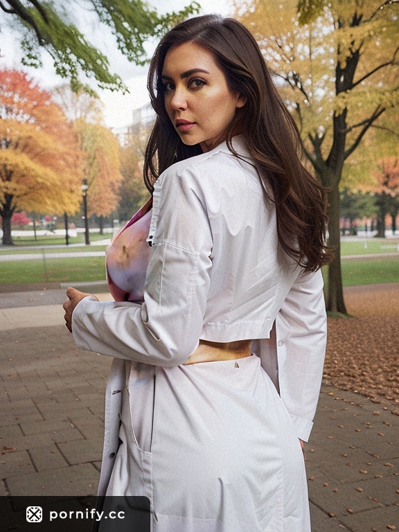 Fit Brunette in Lab Coat - Back View Park Pose 👩‍🔬🌳