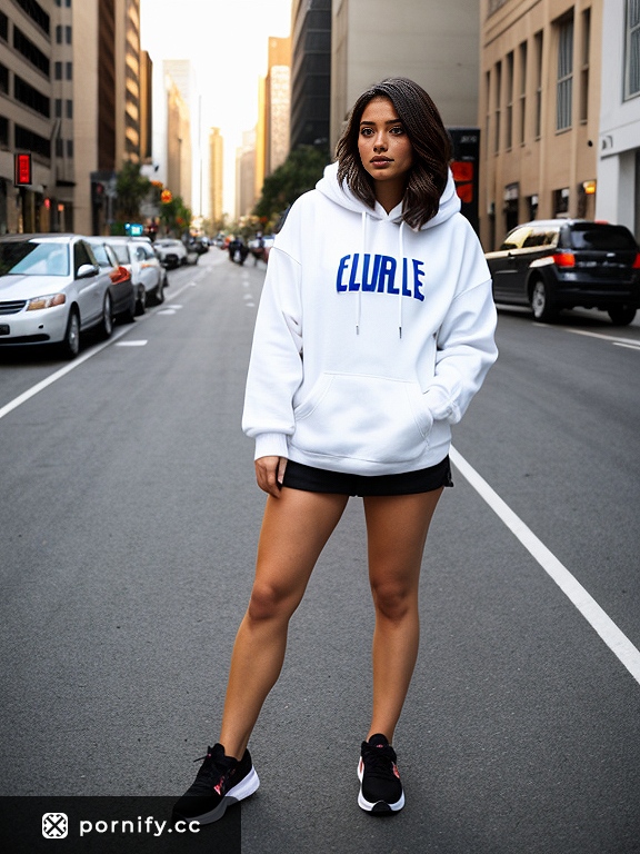 Caucasian Brunette in Hoodie - Front View