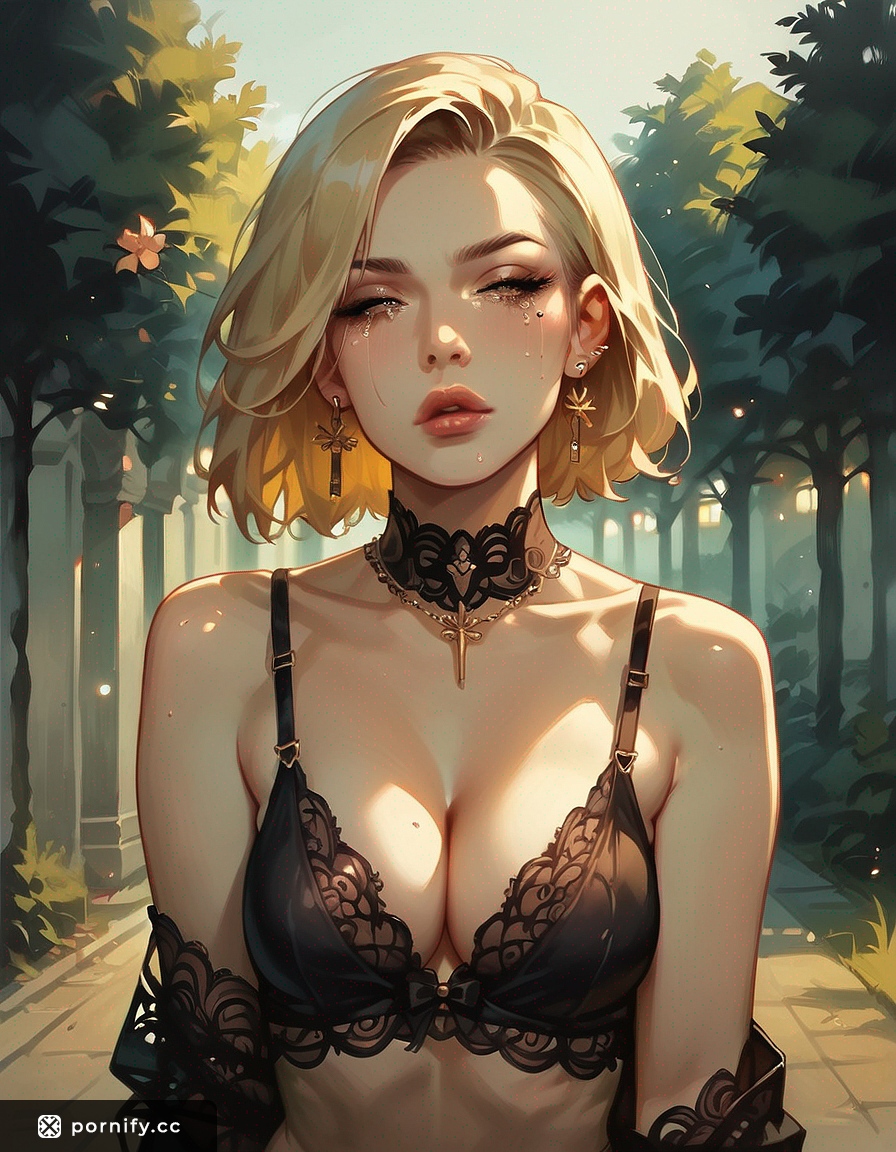 Slim Blonde Bob Shirtlift - Park Lingerie Pose 🔥🌳