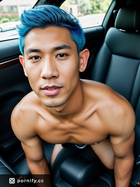 Huge Blue Asian Male with Elf Features in Bikini Line Haircut Working Out
