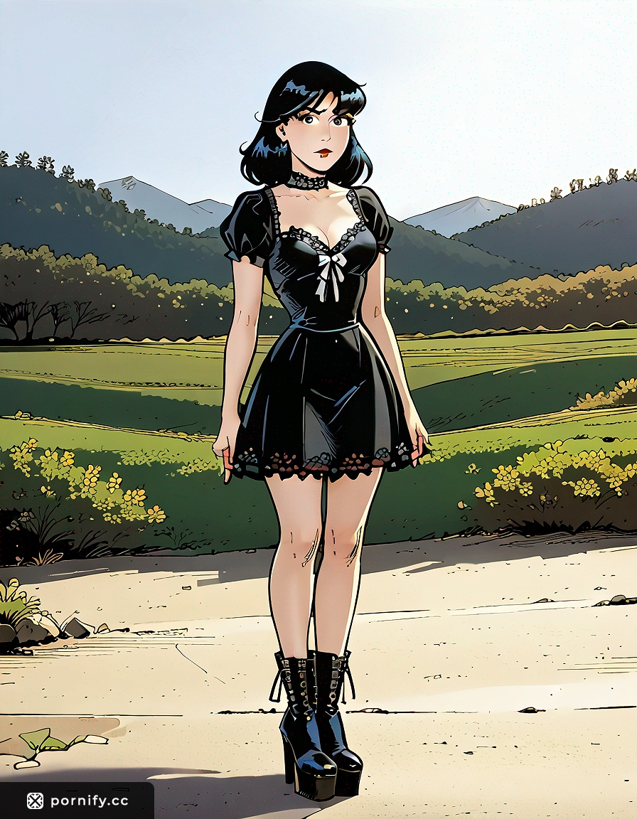 Goth Anime Girl - Small Breasts Front View 🖤