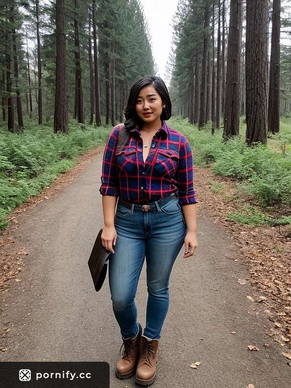 Curvy Brunette Back View in Park - Lumberjack Style 🍂🔥