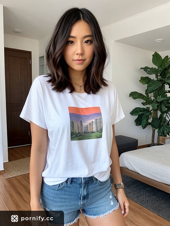Slim Brunette in Oversized Shirt - Fair Skin Beauty 💋👚
