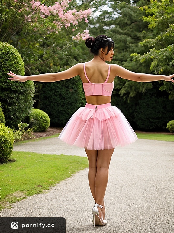 Asian Ballerina Back View - Outdoor Tutu Pose 💃🌳