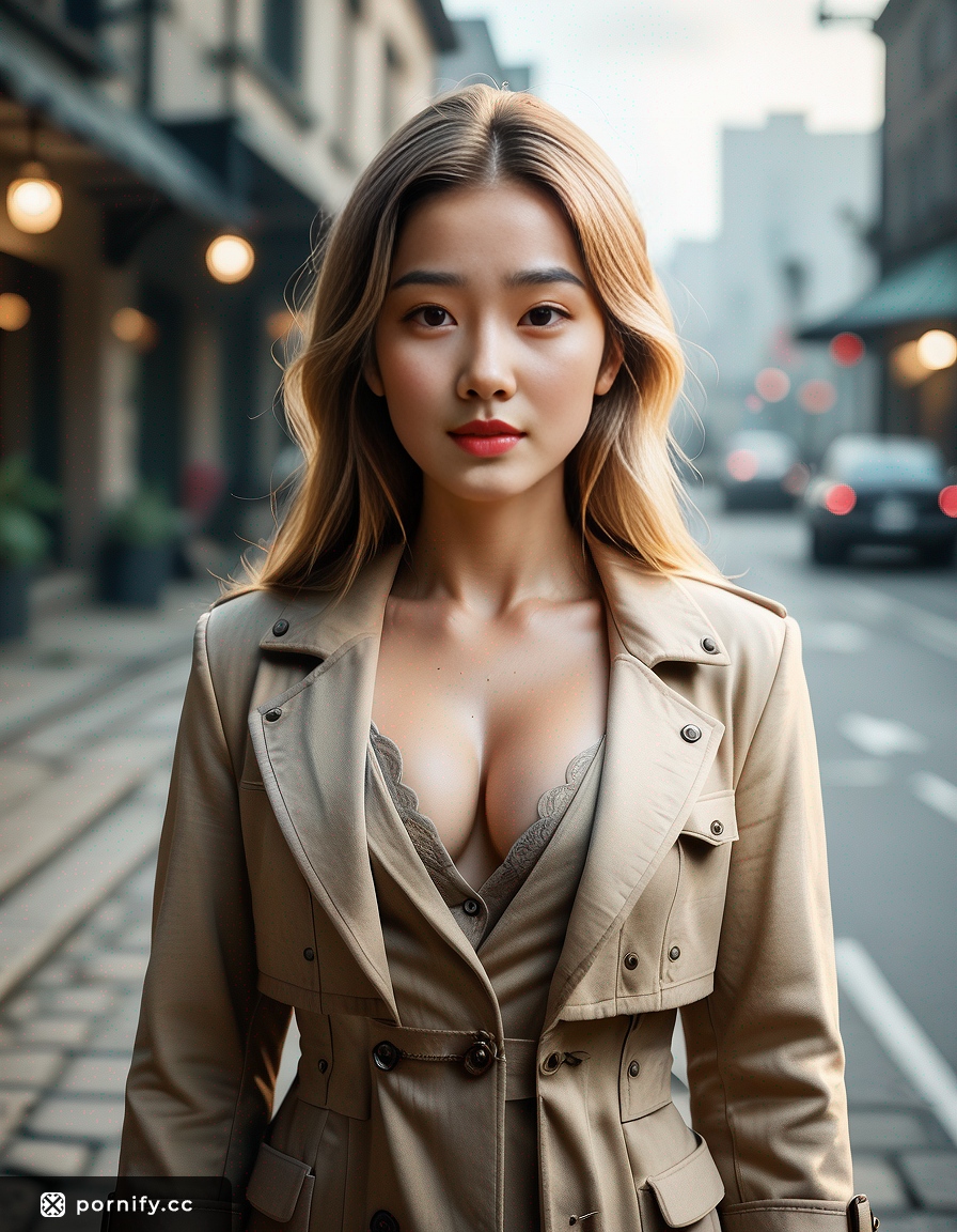 Asian Athletic Blonde in Leather Coat - Back View 💪🧥🍑
