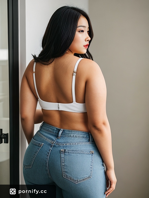 Chubby Asian Blonde Back View in Jeans 🎄👖