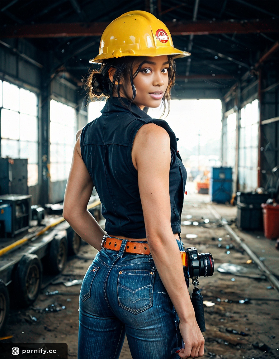 Construction Worker Back View - Ebony Teen Painting 🖌️👷🏿‍♀️