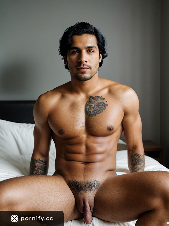Huge Black Cock: Angry Hispanic Man with Slim Body and Trimmed Hair in Bedroom Photo Shoot