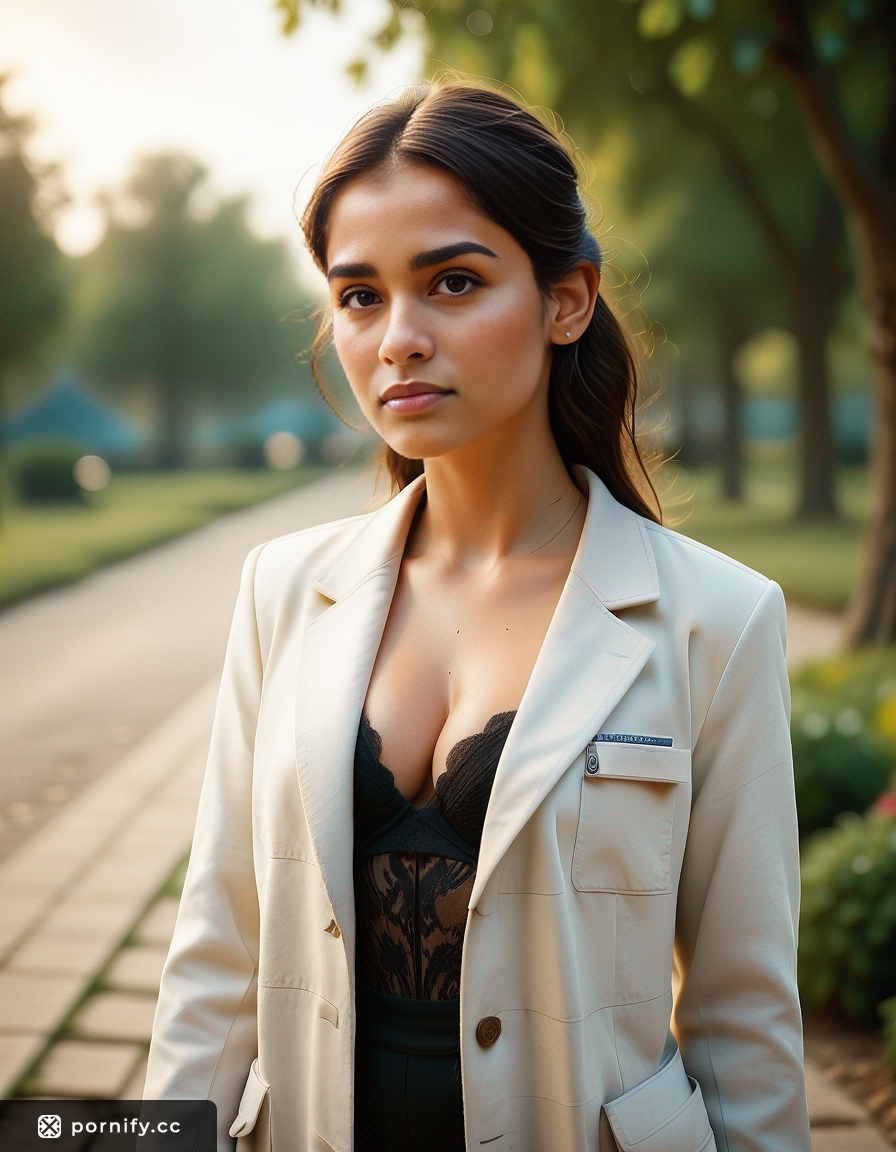 Hispanic Beauty in Lab Coat - Park Back View 🌳👩‍🔬