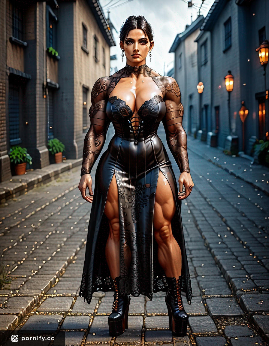 Goth Hispanic Muscle Girl - Big Breasts Front View 💪🔥