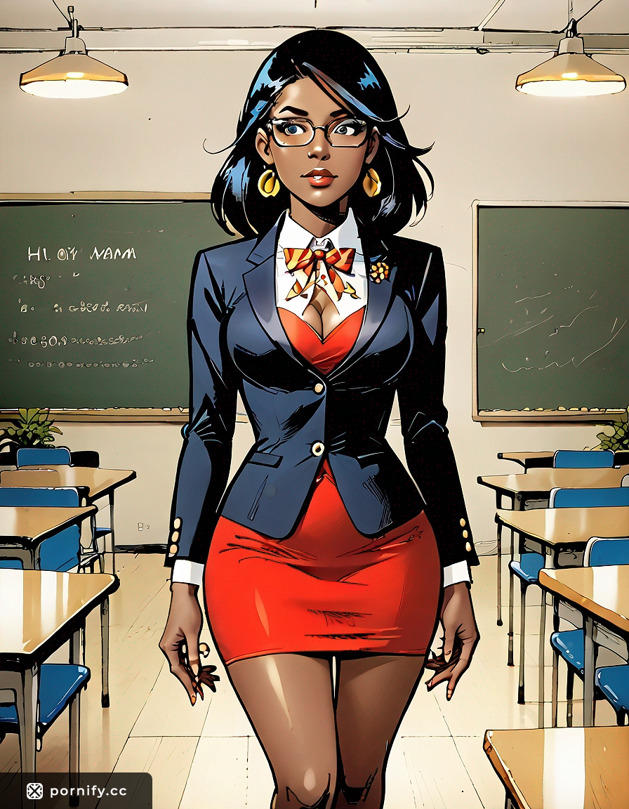 Anime Ebony Teacher Back View - Petite Fair Skin
