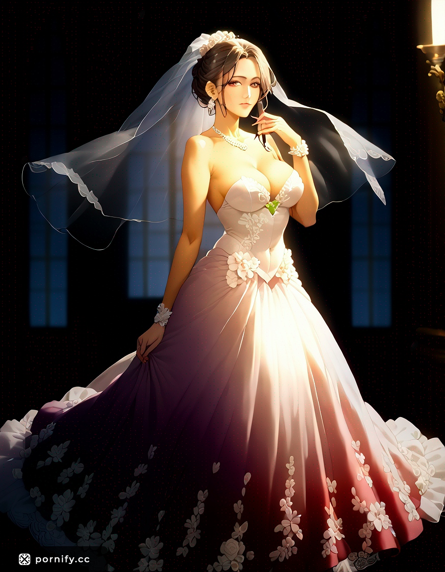 Anime Curvy Asian Bride in Wedding Dress