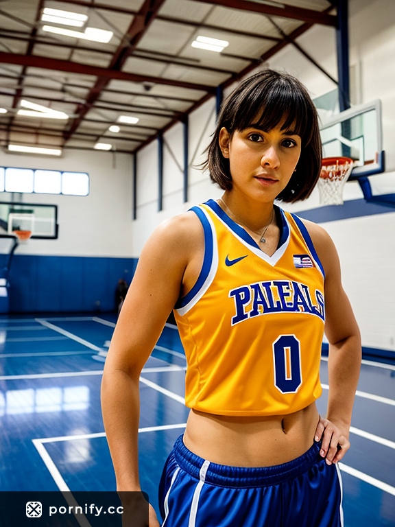 Stocky Babe in Basketball Jersey - Back View Beach