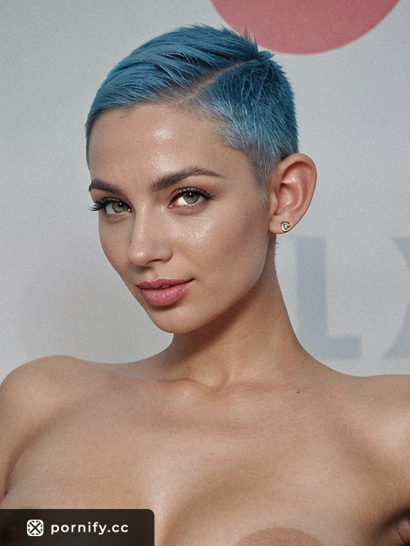 Erotic site with pool background featuring Swedish elf with blue hair and athletic body