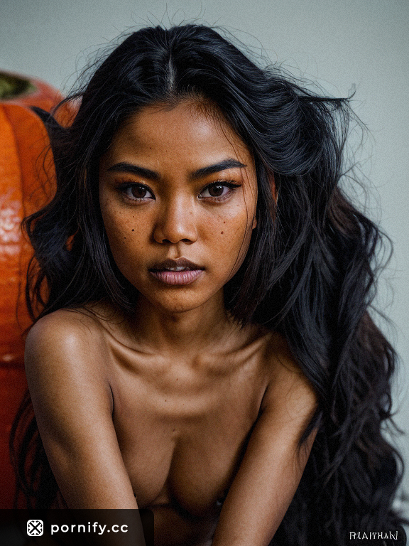 Sultry Teen Filipino Girl Straddling Bed in Photo Realistic Style