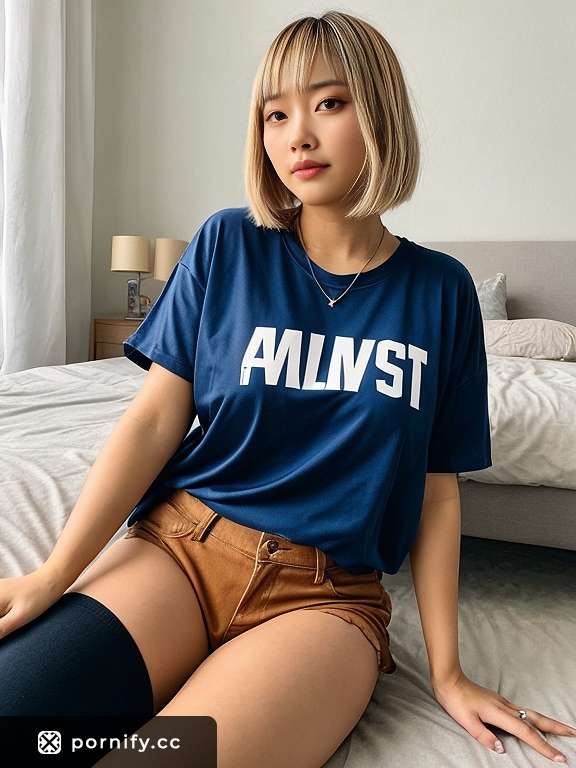 Asian Blonde in Oversized Shirt - Bedroom Photo 🛏️🔥