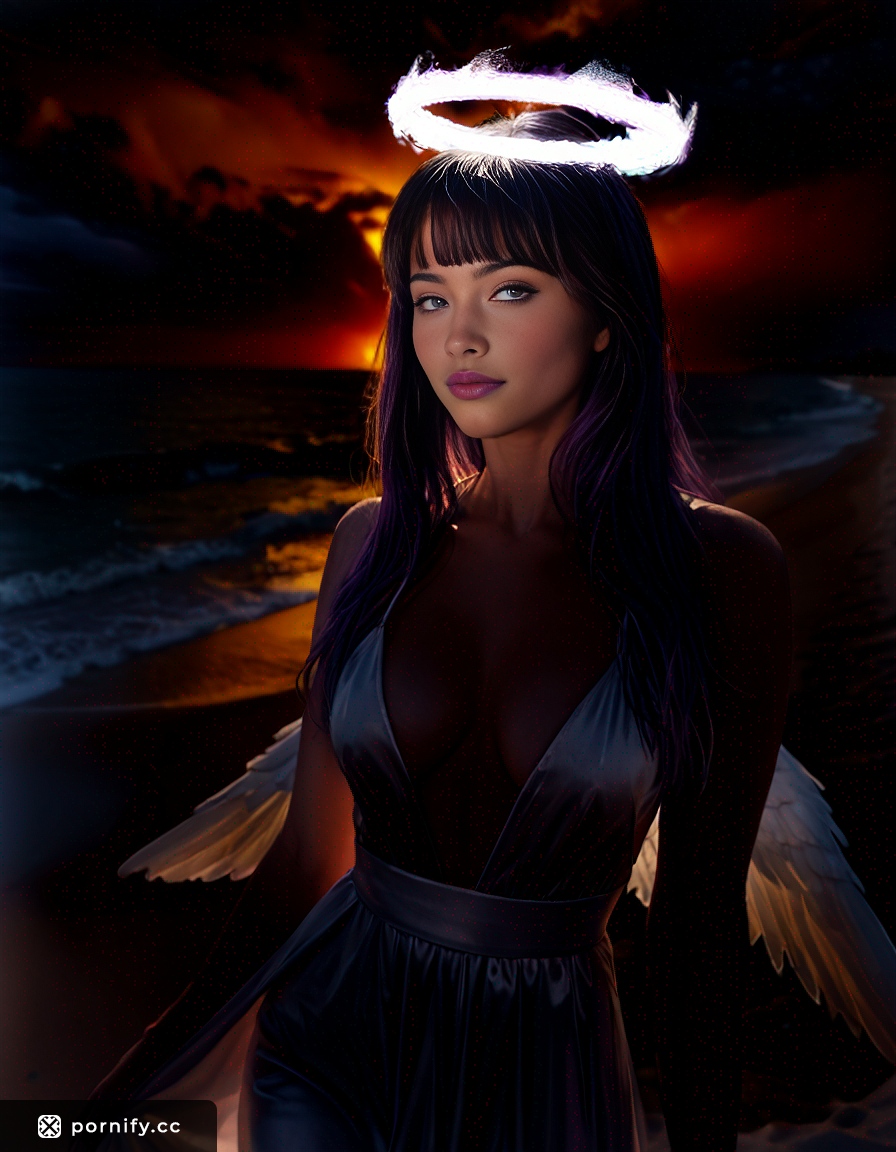 Black-Haired Angel with Purple Lips 🌊👼💋