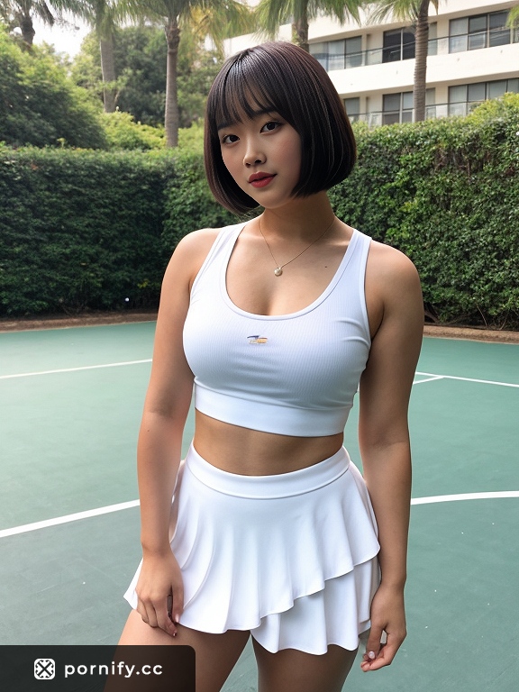 Curvy Asian Tennis Babe in Bob Cut 🎾🔥