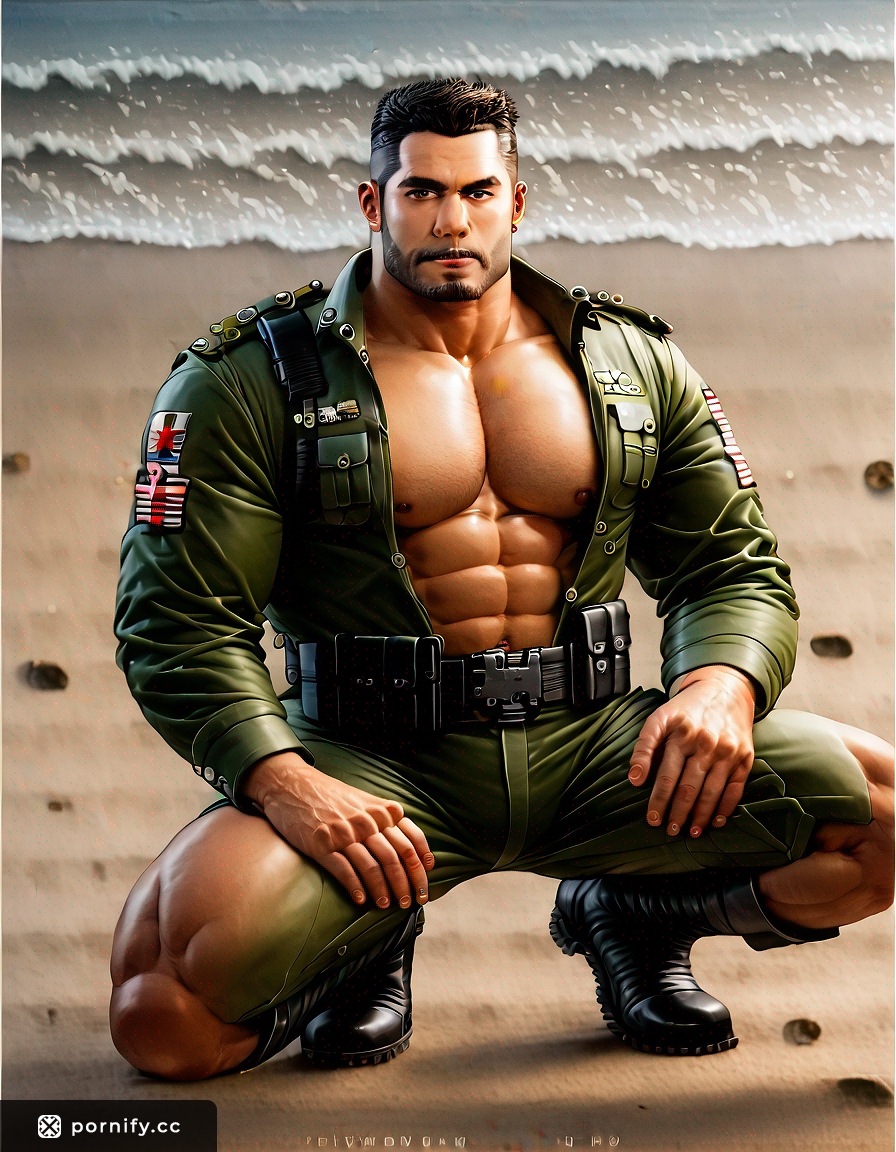 Muscular Asian Soldier Beach Bathing 🏖️💪🔥