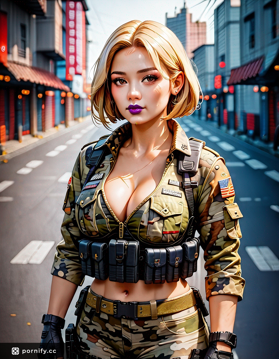 Anime Girl with Purple Lipstick & Military Uniform - Food Tease 🍜💋