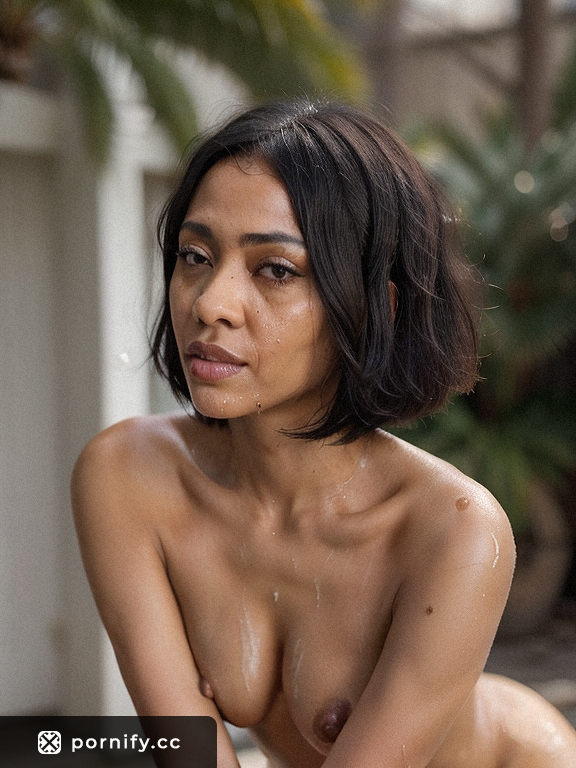Ebony Petite Bob Haircut Cumshot - Realistic Outdoor