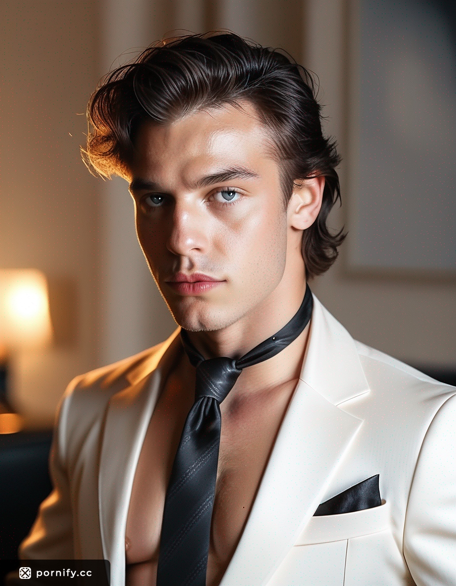 Slim Suit & Tie Model - Bedroom Pose 🛏️🔥