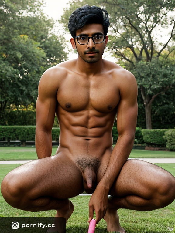 Young Indian Slim Horny Guy with Glasses Posing in Bath and Showing his Trimmed Black Pussy Haircut