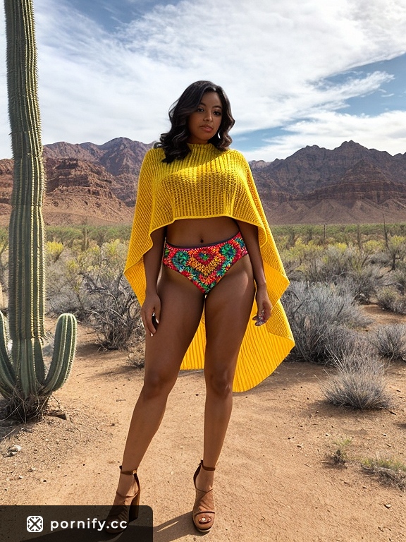 Ebony Beauty in Poncho - Muscular Big Breasts Front View 🌟🔥