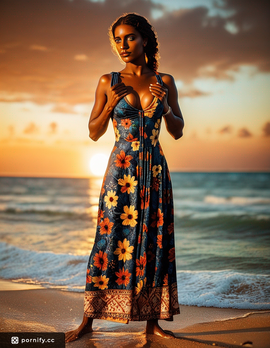 Ebony Beauty in Summer Dress 🌊👗