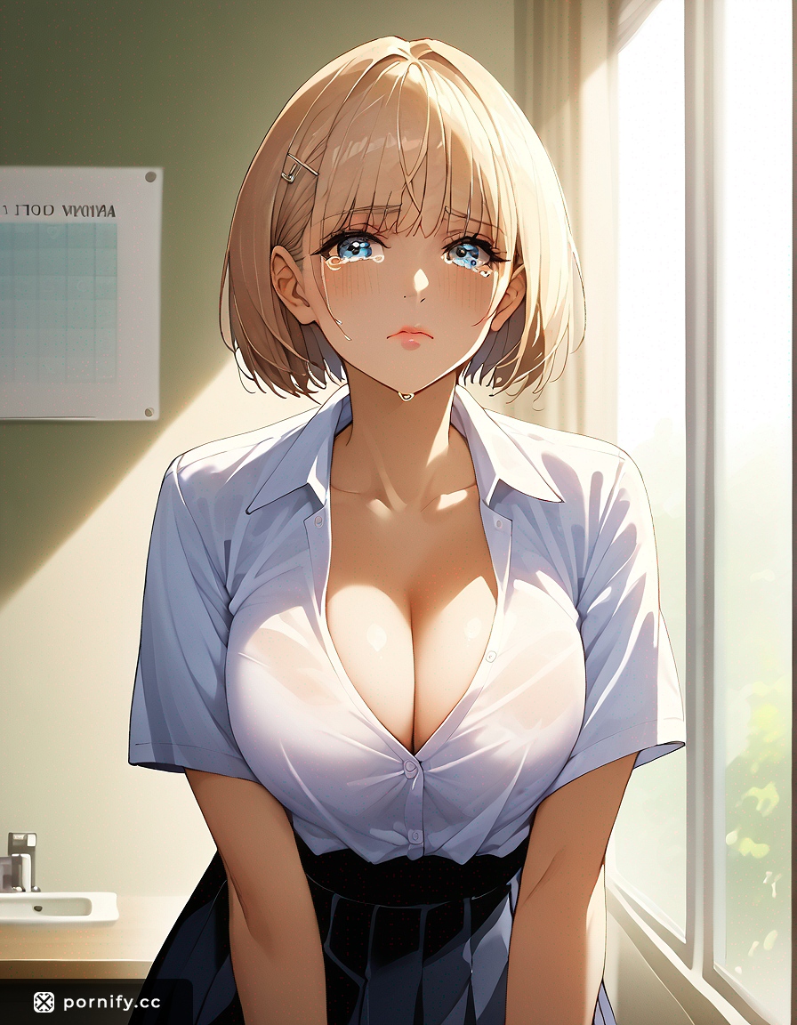 Anime Schoolgirl with Bob Haircut - Big Breasts Bathroom Pose 🏫🚺