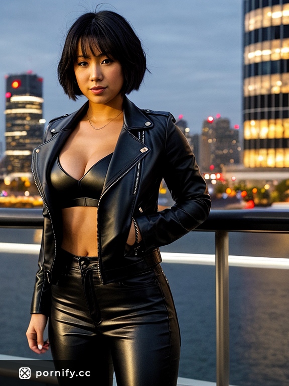 Asian Babe in Leather Outfit - Fit & Sexy Cityscape