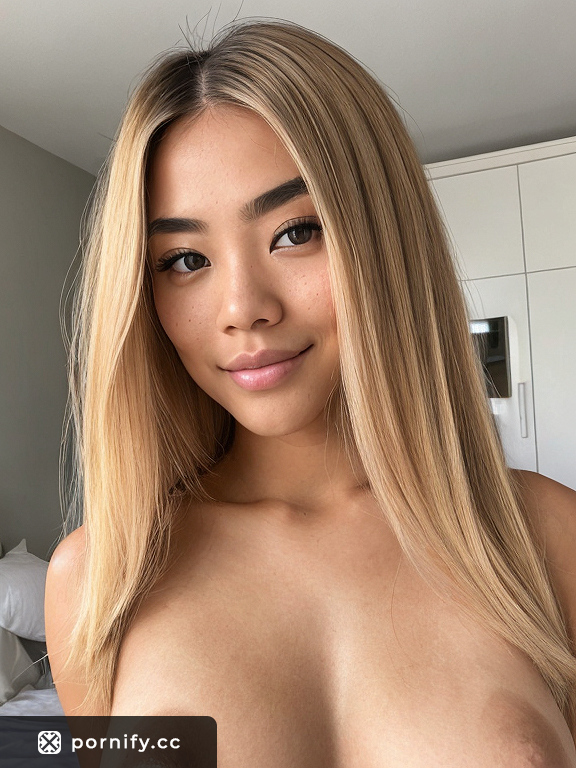 Seductive Asian Blonde in a Modern Bedroom