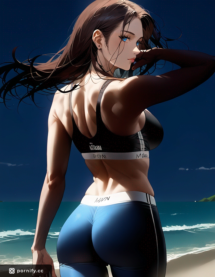 Anime Girl Yoga Outfit Beach Back View 🌊🍑
