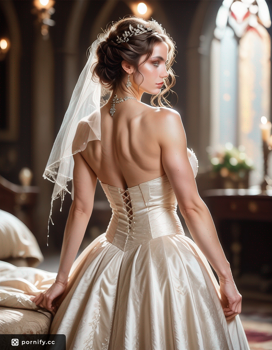 Muscular Brunette Bride Back View in Bedroom 👰🏽‍♀️💪