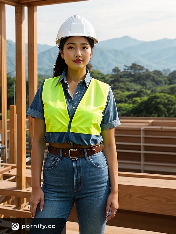 Asian Construction Worker Back View - Medium Breasts 🔥👷‍♀️