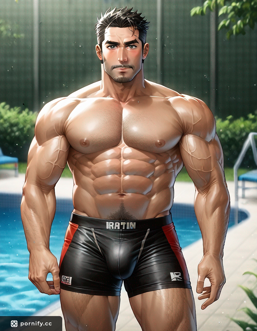 Muscular Dilf Poolside Playful Pose 🏊‍♂️💪