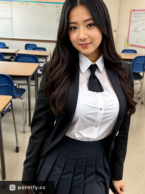 Sexy Schoolgirl in Black Hair - Medieval Art