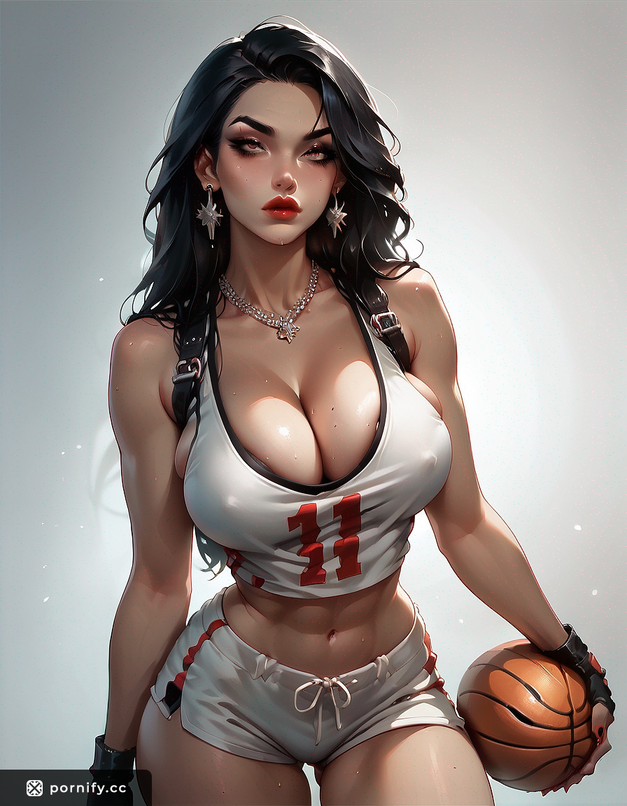 Curvy Black Hair Hentai Babe in Jersey 🏀🔥