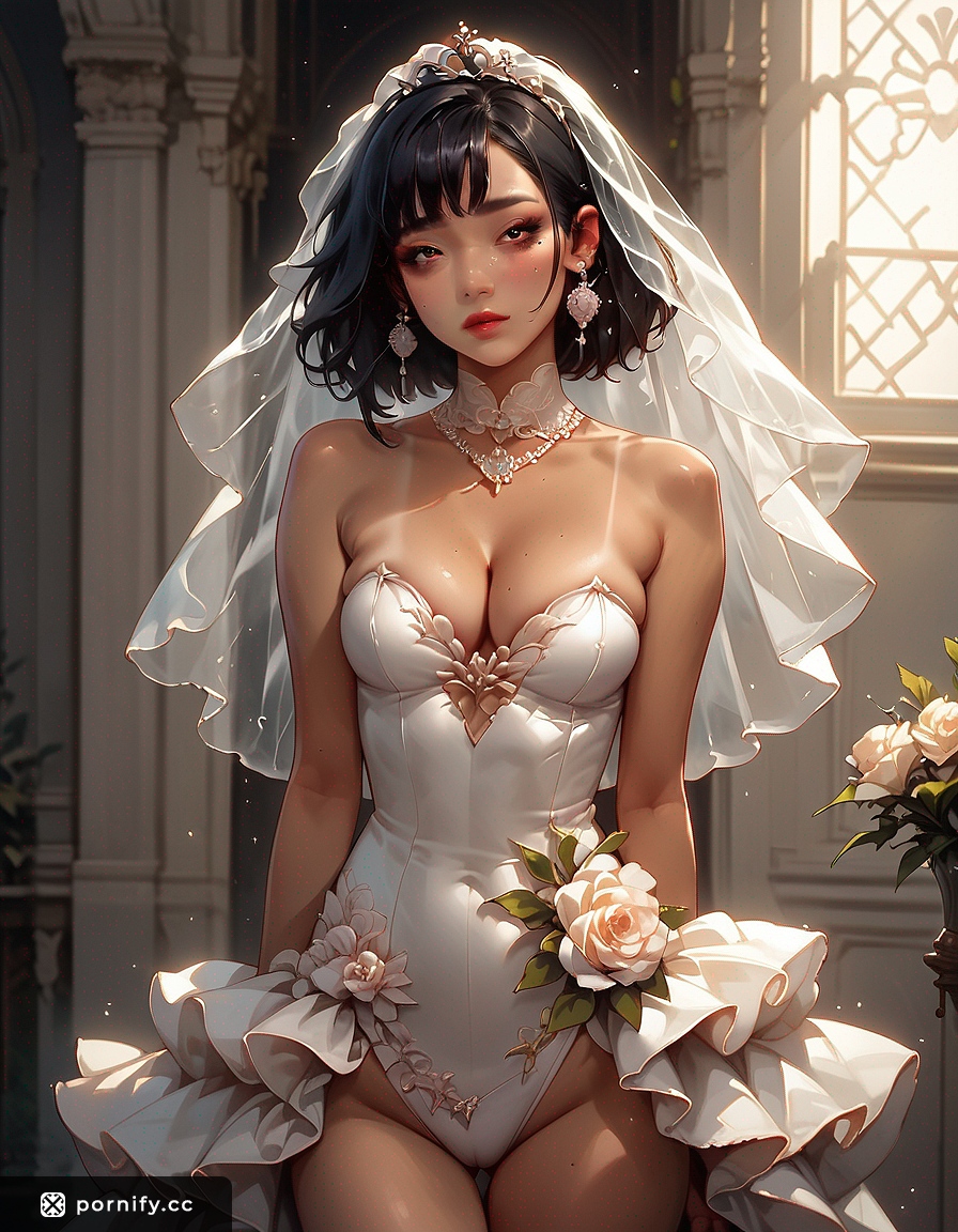Asian Bride Lifts Wedding Dress - Sexy Bedroom Pose 💍🔥
