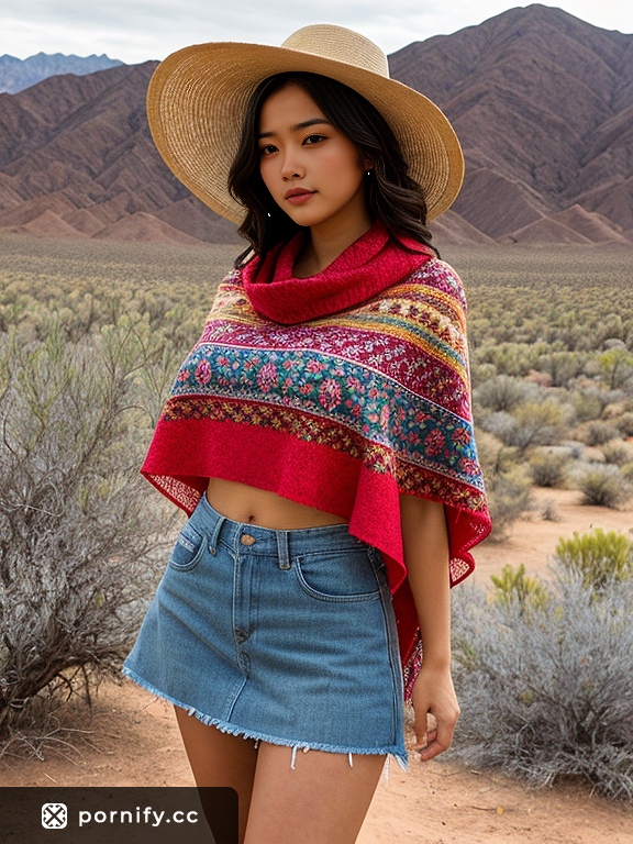 Asian Model in Poncho - Front View Photo 🌟👘