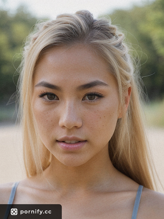 Photorealistic Japanese Petite Blonde Lifts Her Shirt in Angry Ponytail Shot