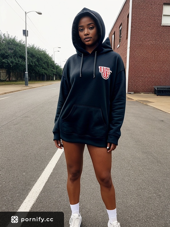Ebony Beauty in Hoodie - Back View 🔥🍑