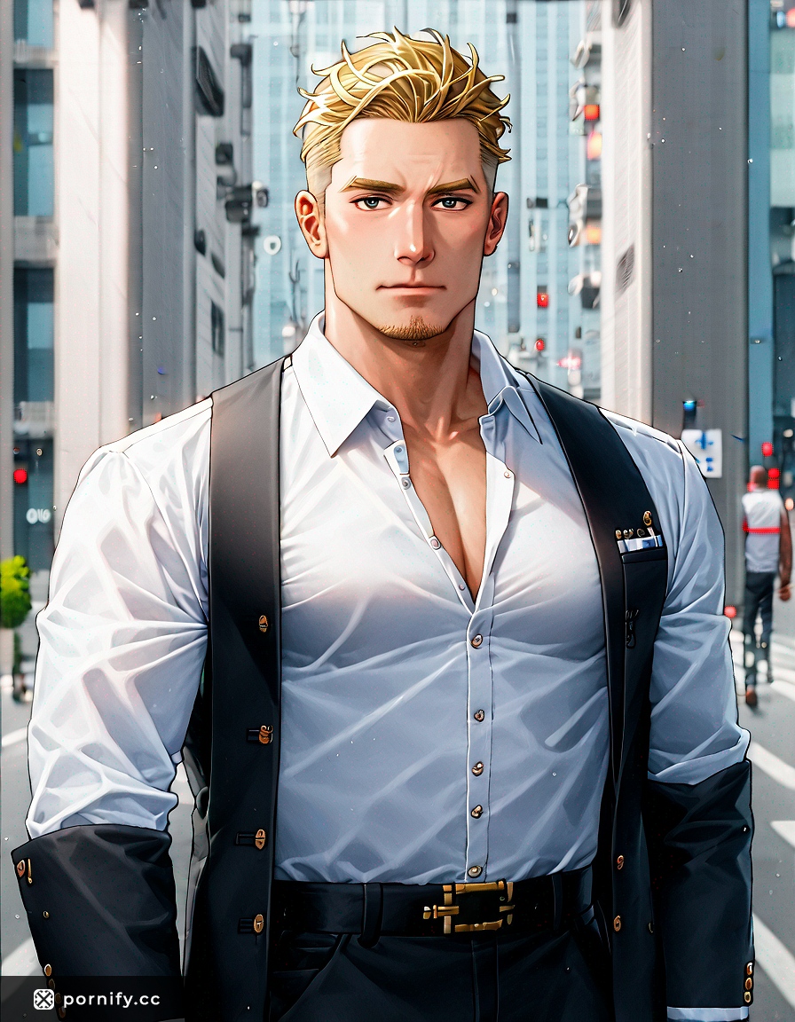 Playful Blonde Anime Guy Jumping in Suit 🌟👔