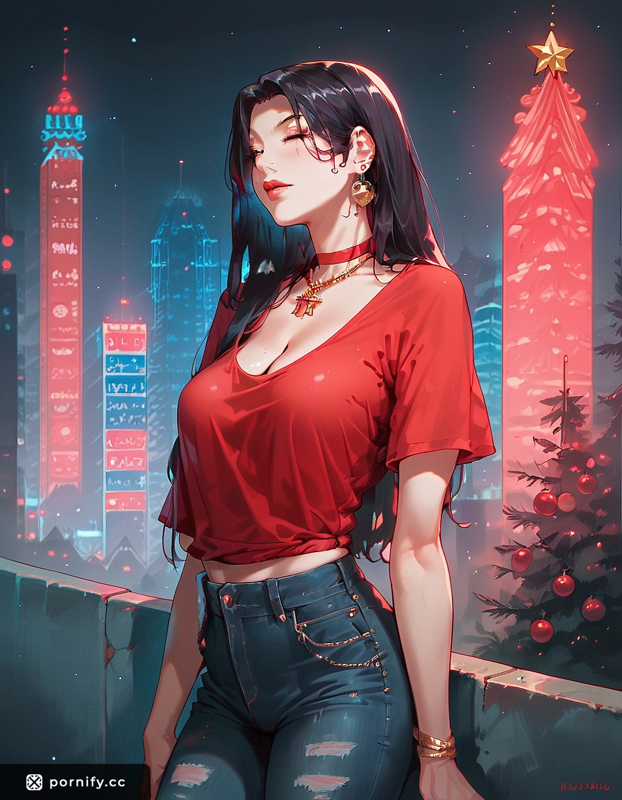 Ebony Teen Back View - Christmas Cityscape 🌟🎄