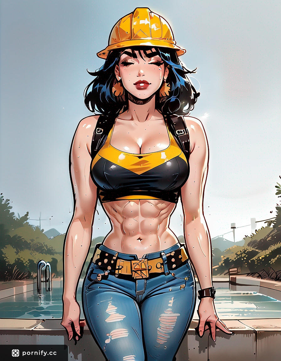 Muscular Construction Worker Poolside - Hentai Comics 🔥👷‍♀️